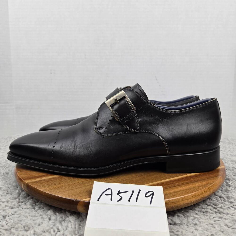 Magnanni Mens 12M Carey Black Single Monk Strap Cap Toe Buckle Loafer Dress Shoe